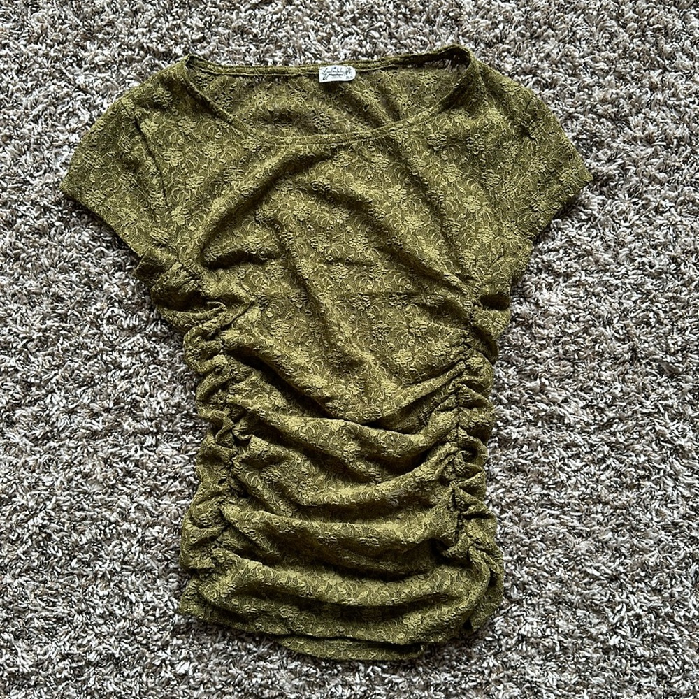 Sheer Lace Green Short Sleeve Top by Intimately Free People